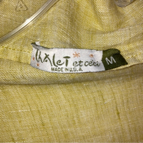 Linen Top by Chalet et’ ceci, Yellow and Olive Green Hues. Loose Fit - Picture 4 of 11